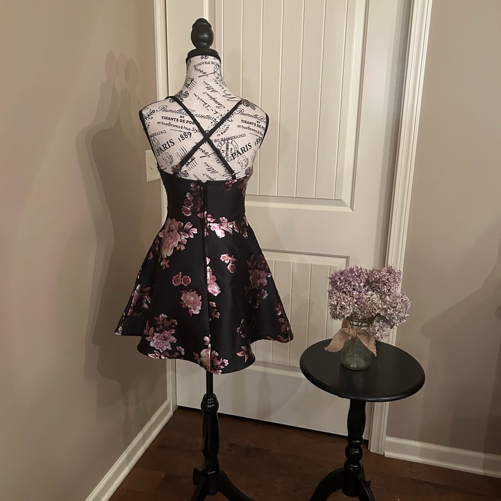 Speechless Black and Pink Floral Mini Dress with Pockets! - Picture 2 of 6